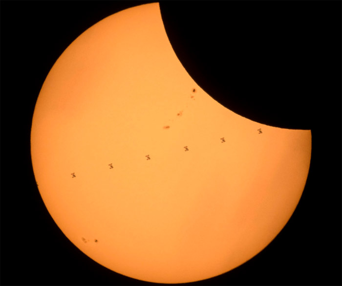 ISS visible during the solar eclipse - captured near Banner, Wyoming