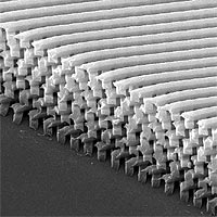 This image shows a 12-layer microstructure created using the modified microtransfer mold technique for fabricating multilayer PBG crystals.